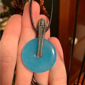 wire wrapped natural gemstone donut pendant